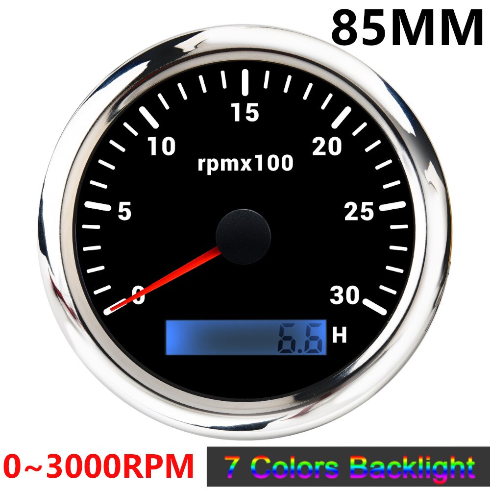 85mm Tachometer 3000 6000 8000 RPM Tacho Mit 7 Farben Hintergrundbeleuchtung Marine Boot RPM Meter Gauge LCD Tacometro Digital stunde Meter: BS 3000 rpm meter