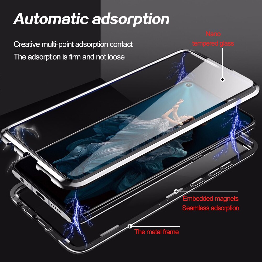 Magnetic case For huawei nova 5t 5 t t5 yal-l21 Double Sided glass phone cover honor 20 pro case nova5T Metal Adsorption fundas