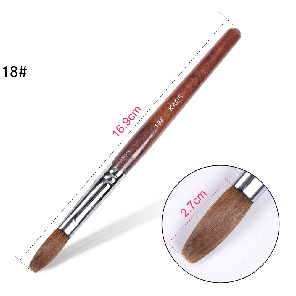 1 st kolinsky sable akryl borste uv gel carving pen pensel flytande pulver diy nagelteckning platt rund röd trä nagelkonst pensel: Borste krusad 18