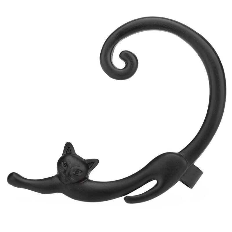 Boucles d'oreilles en forme de chat mignon pour femmes, Clip d'oreille, Boucle d'oreille: Black