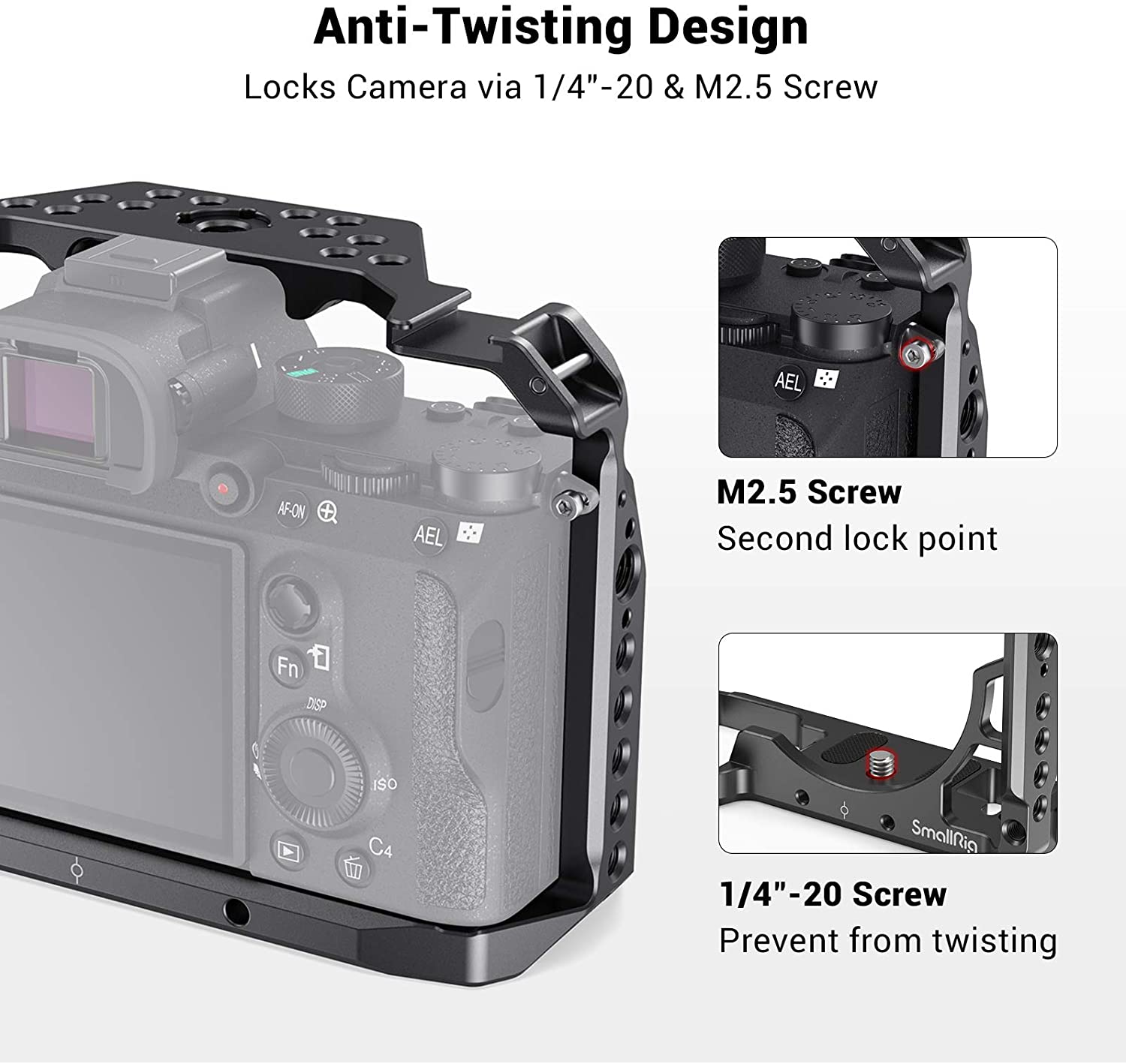 SmallRig A7RIII / A7III / A7M3 Camera Cage for Sony A7RIII / A7III / A7M3 Camera (ILCE-7RM3 / A7R Mark III), w/ Shoe Mount 2087