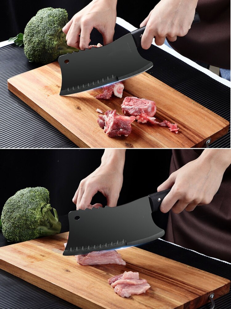 Black Blade Butcher Knife Stainless Steel Bone Chopping Chef Knife Meat Vegetables Slicing Cleaver High Hardness Kitchen Knives