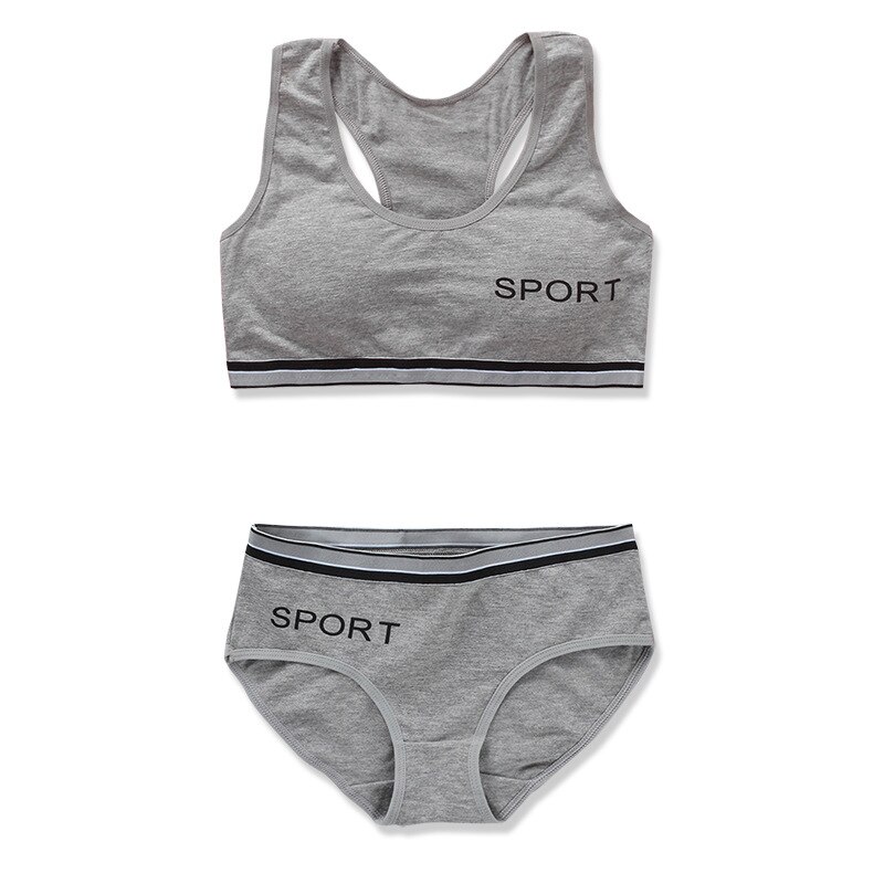 Teen Girl Bra and Panties Sets Cotton Clothes Teenager Sport Underwear Training Bra for Girls 8-14Y Girls Gym Lingerie Brief: Gray