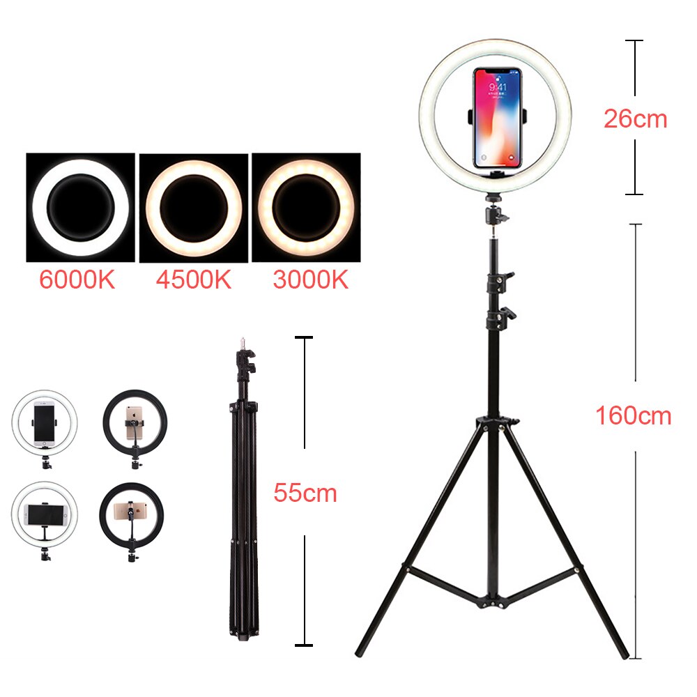 LEDGLE USB LED Floor Lamp Phone Dimmable lampara 16CM 26CM Ring Light High Tripod luminaria standing floor lamps for living room: 26cmRing160cmtripod1