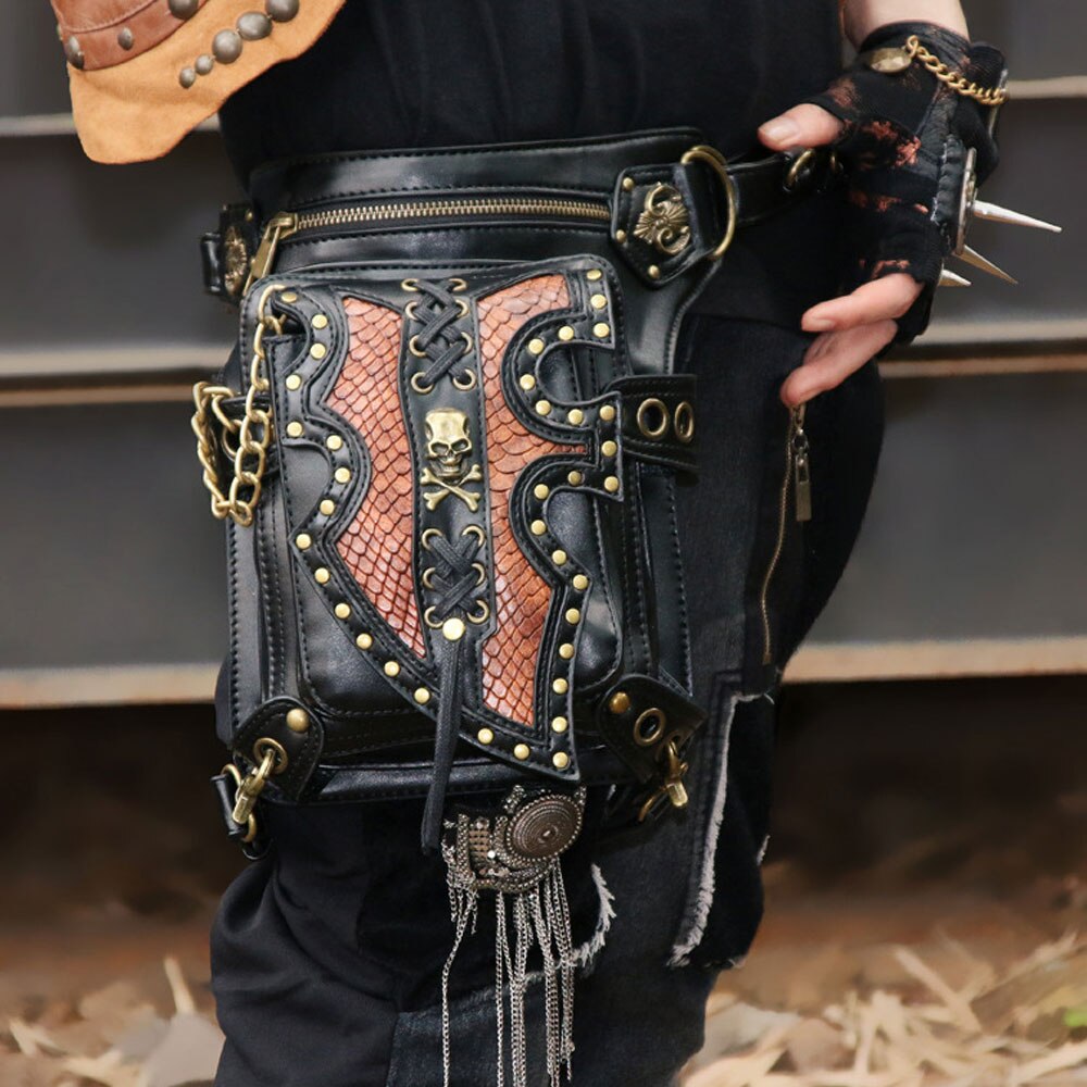 Steampunk Locomotief Vrouwen Schouder Messenger Bag Gothic Retro Schedel Multifunctionele Knight Heuptas Mannen Been Zakken