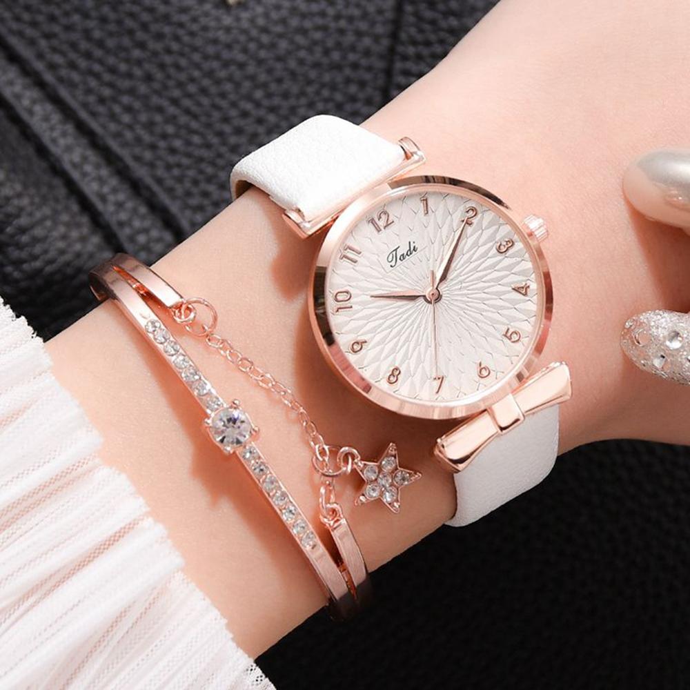Vrouwen Horloges Armband Set Bloemen Dames Armband Horloge Casual Lederen Quartz Horloge 2 Stuks Set Klok Relogio Feminino