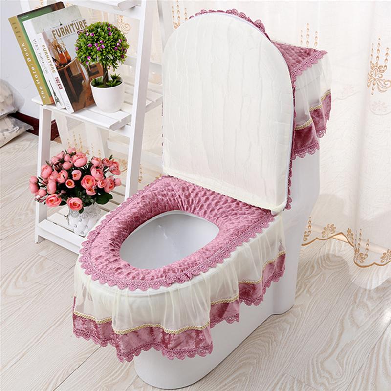 3-Piece European Style Plush Bathroom Toilet Decor Tank Cover Cushion Toilet Seat Cover Pads Set Gold Velvet Three-Piece Suit
