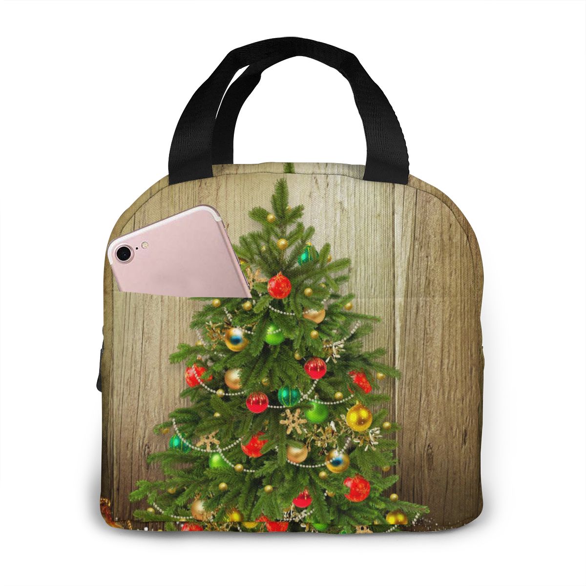 Abstracte kerstverlichting lunchbox tas geïsoleerde thermische lunch picknick lunchtas voor vrouwen kinderen mannen koeltas: Zwart 9