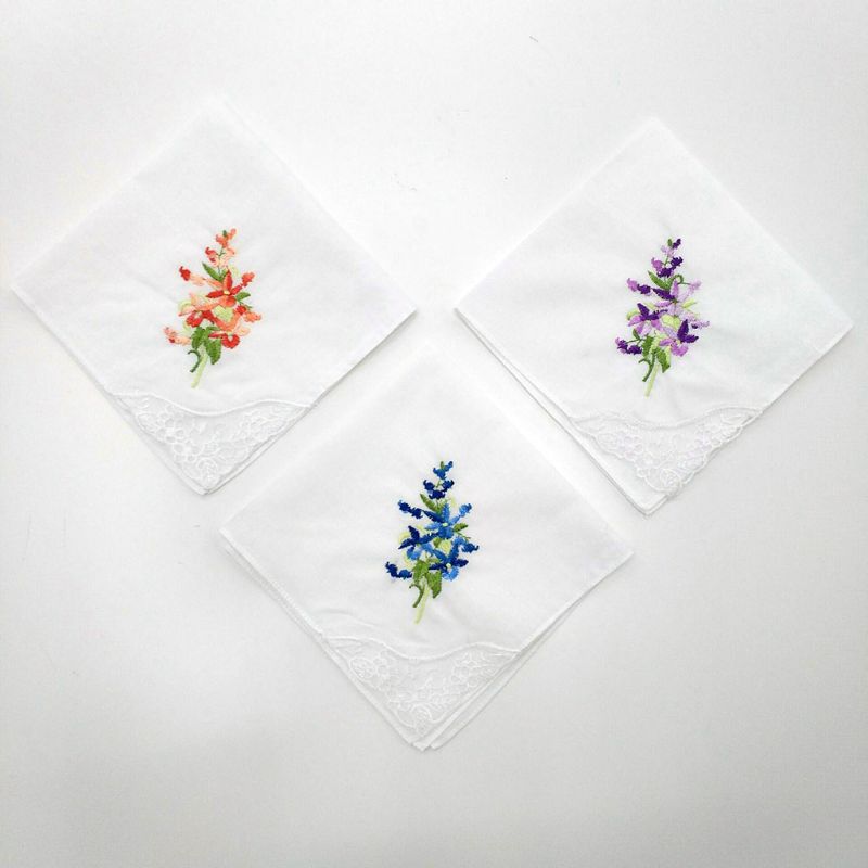3 stk/sæt 3 stk/sæt kvinder basic hvidt firkantet lommetørklæde blomsterbroderet lomme hanky sommerfugl blonder bomuld baby hagesmække bærbar