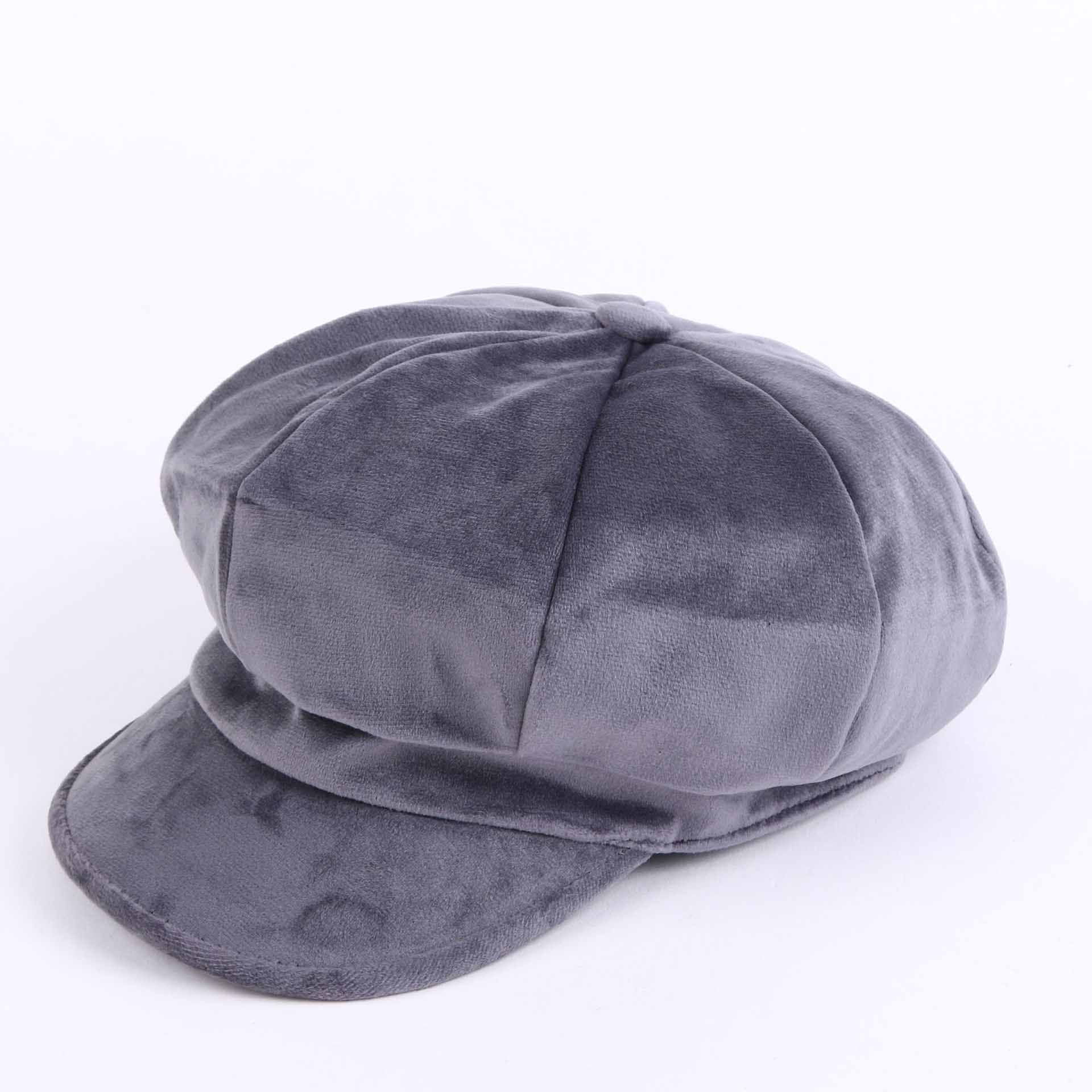 Sammet kvinnor basker höst vinter åttakantiga keps hattar snygg konstnär målare tidningspojke kepsar svart röd basker hattar  m154: Grå