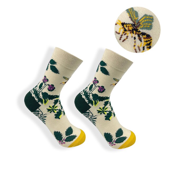 Calcetines largos de algodón con estampado de cocodrilo para hombre y mujer, medias casuales de animales, cebra, rayas, tiburón, 1 par: Bee