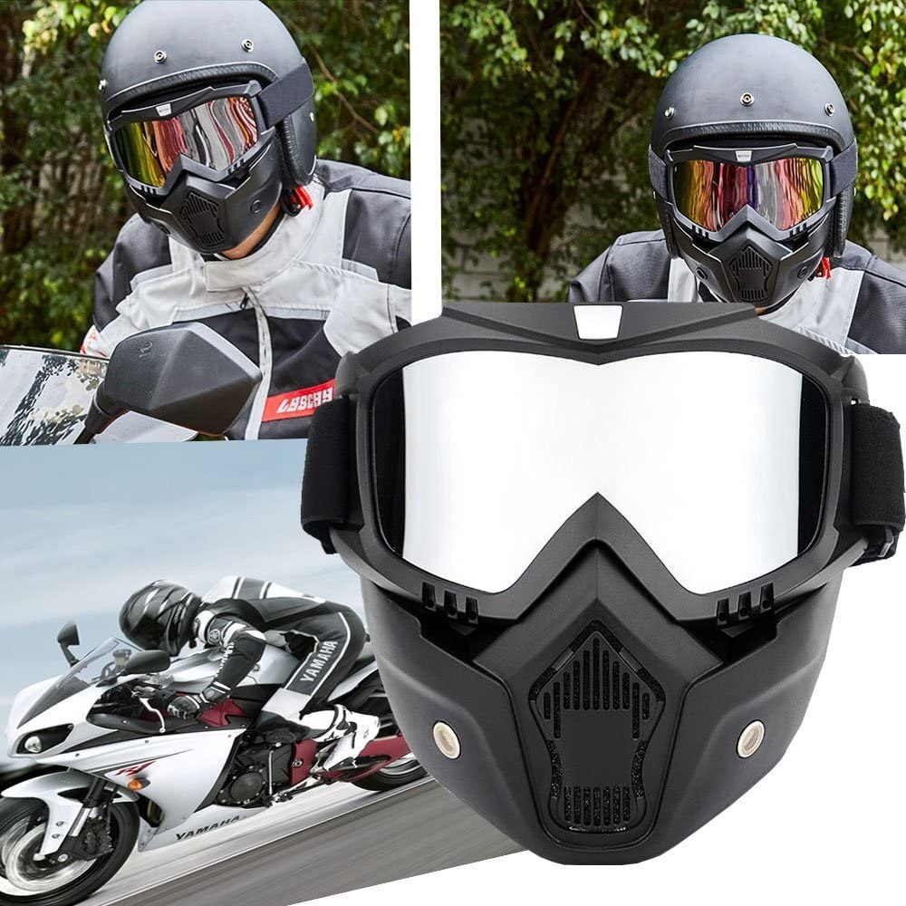 Motorcycle Helmet with Riding Goggles Glasses with Removable Face Mask,Detachable Fog-proof Warm Goggles Bicycle Motorcycle Caps