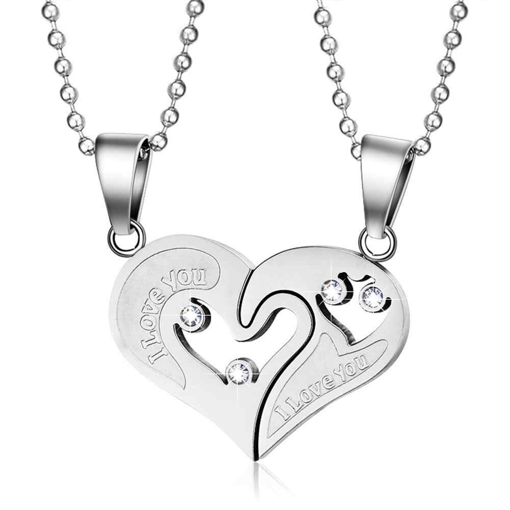 1 Paar Paar Hartvorm I Love You Hanger Ketting Unisex Liefhebbers Koppels Sieraden Mode: silver