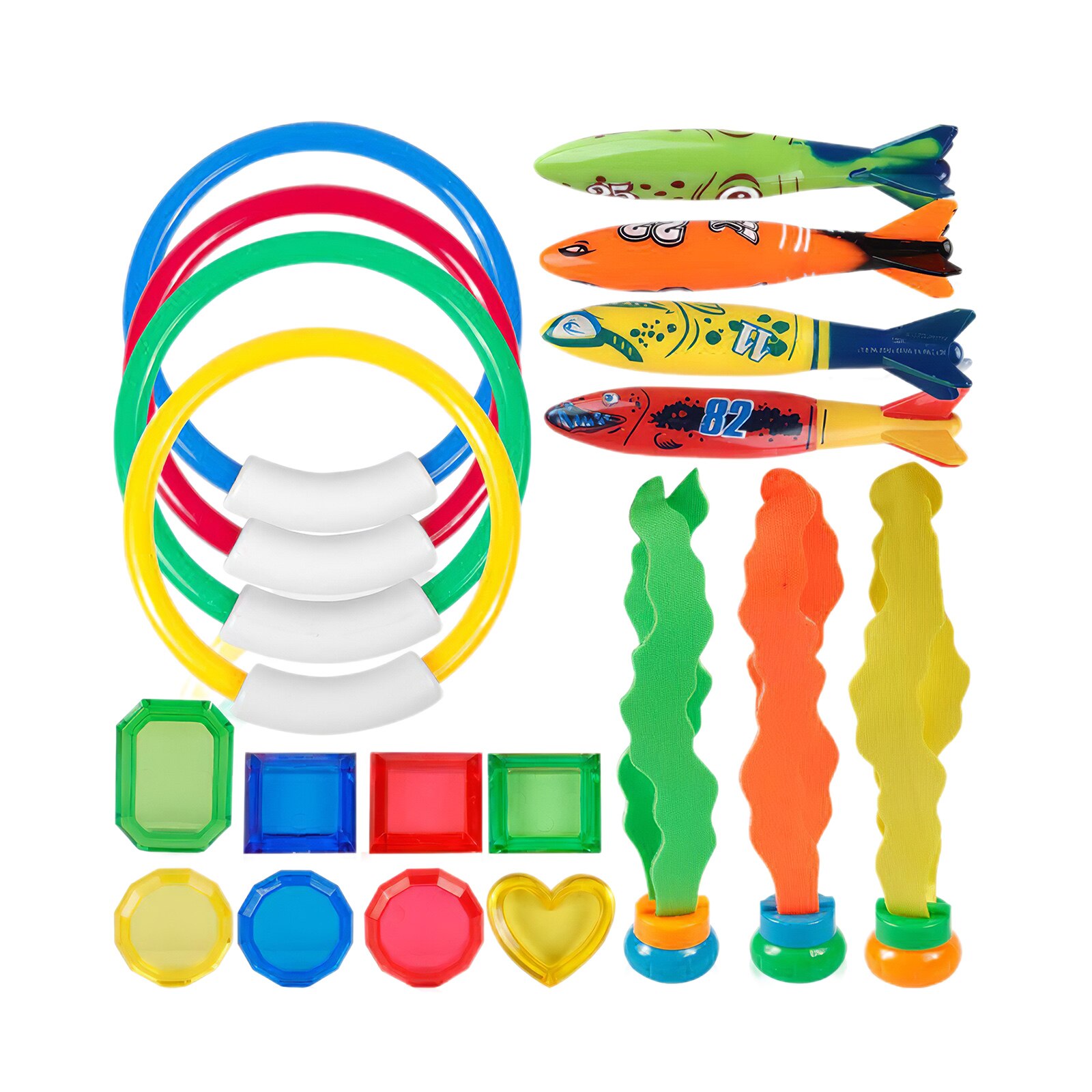 19 stücke Tauchen Spielzeug Unterwasser Schwimmen Schwimmbad Spielzeug tauchen einstellen Mit Tauchen Ringe Torpedo Schätze tauchen Ausbildung Für freundlicher Spielzeug