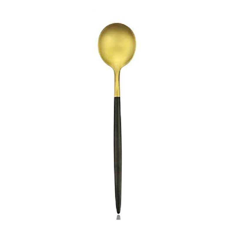 Lyxiga 4 -delade mattsvarta handtag och bestickset i guld i rostfritt stål, inklusive knivgaffelsked: 4 st middagssked