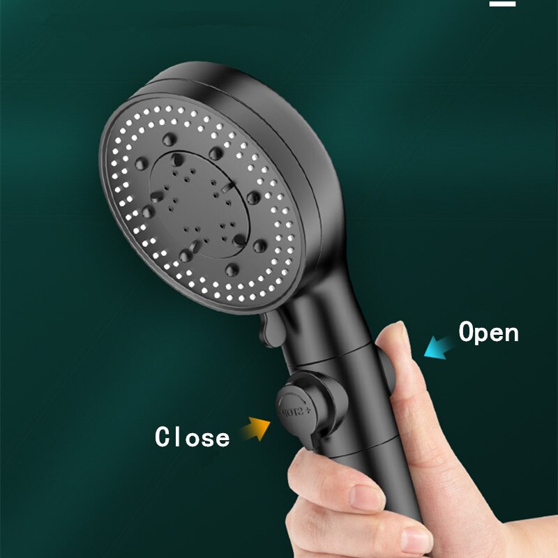 high pressure black shower head 5 functions with switch on/off button spray Water Saving Shower Adjustable Bath shower