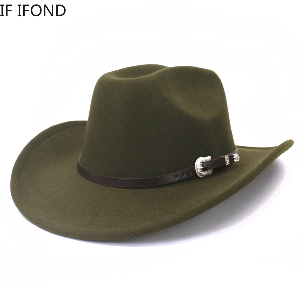 Chapéu de vaqueiro ocidental vintage masculino com cinto, aba enrolada, boné de igreja de jazz, novo, inverno, outono
