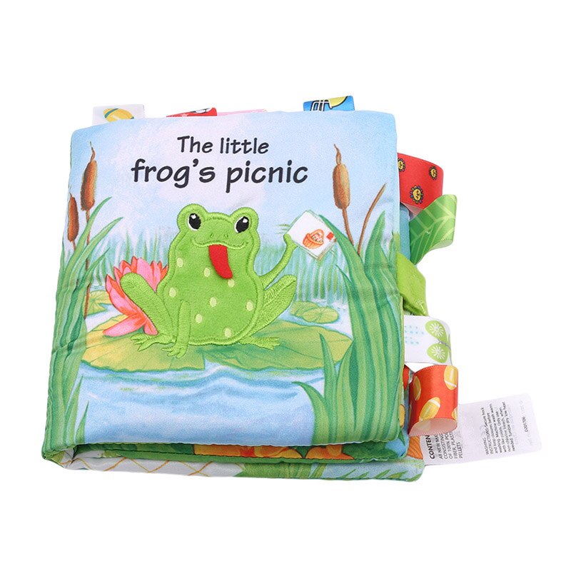 6 Pages Baby Toys Rattles Infant Kids Early Cloth Books Learning Education Unfolding Activity Books Stereoscopic Animals: frog