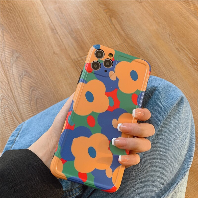 Retro Blauw Geel Bloemen Telefoon Case Voor Iphone 11 Pro Max 7 8 Plus X Xr Xs Max Mode Bloemen soft Silicone Cover