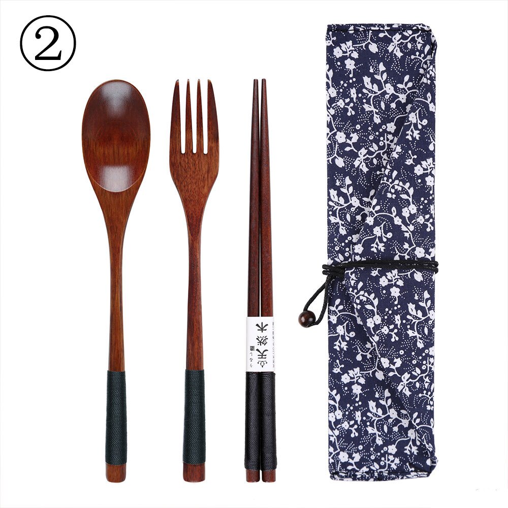 Tableware Set Cloth Bag Spoon/Fork/Chopsticks Dinnerware Set Cutlery Set 3pcs/Set Wooden Handmade Kitchen Dinner Japanese: 2