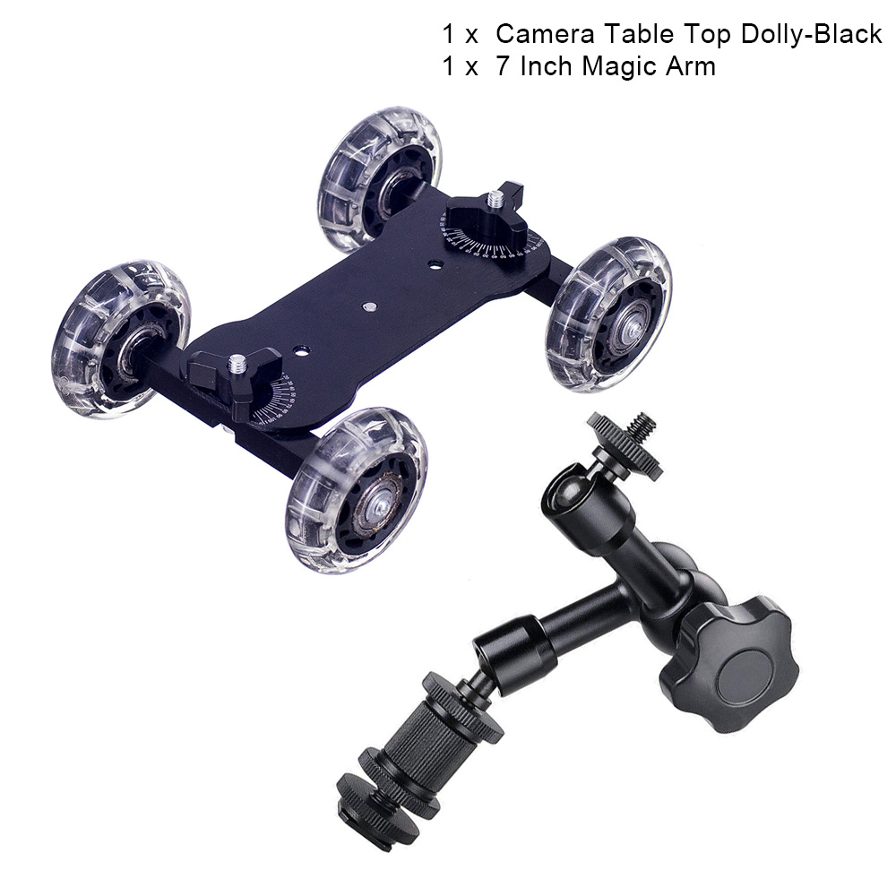 Dolly + 11 Inch Magic Arm Tafelblad Mobiele Rolling Video Rail Skater voor SLR DSLR Camera Slider Track Dolly Auto met Magic Arm: Black Car with Arm7