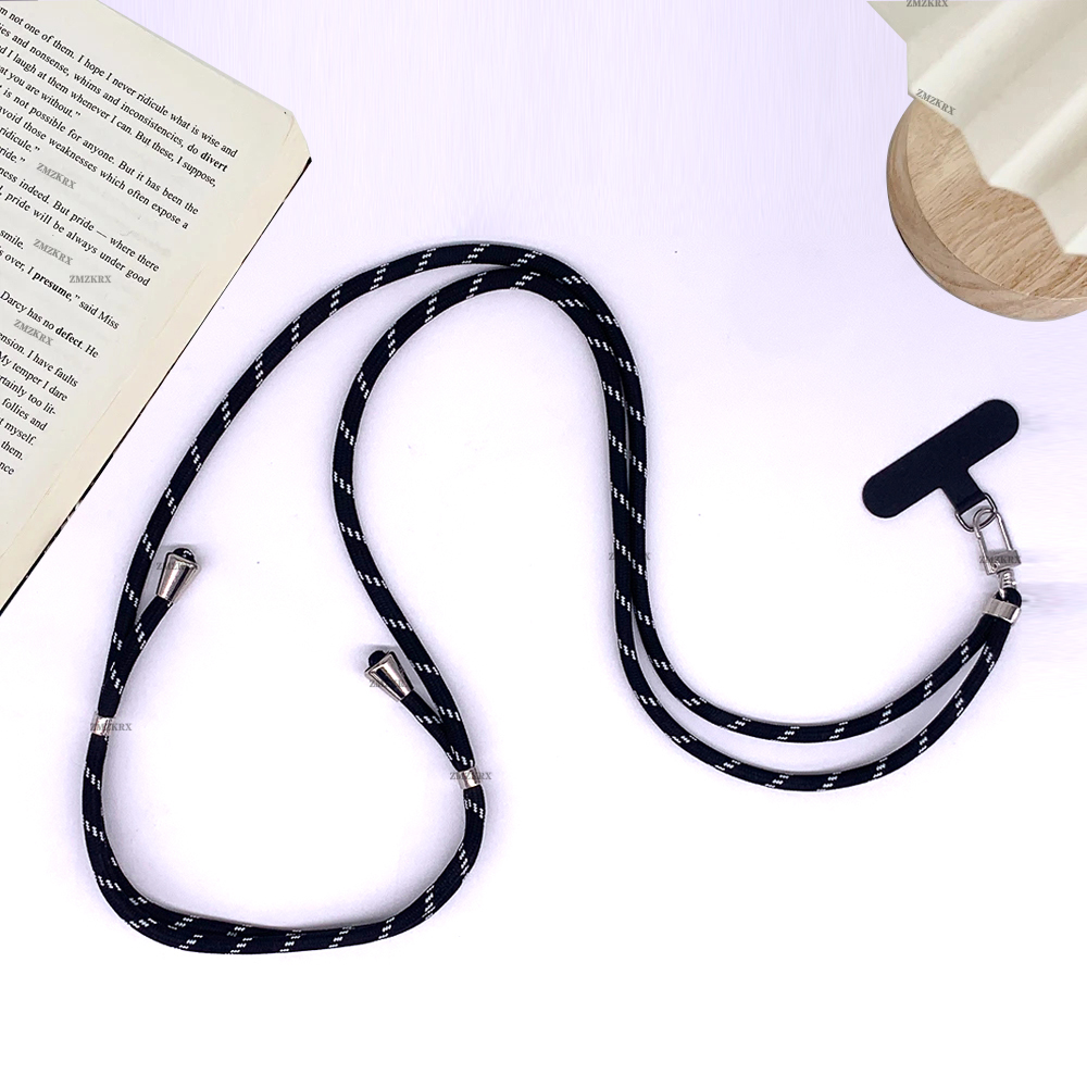 Uniwersalny regulowany pasek na smycz do telefonu wiszący sznur do telefonu komórkowego paski na szyję smycze zapobiegające zgubieniu akcesoria do telefonów komórkowych 150 cm: Piano Black