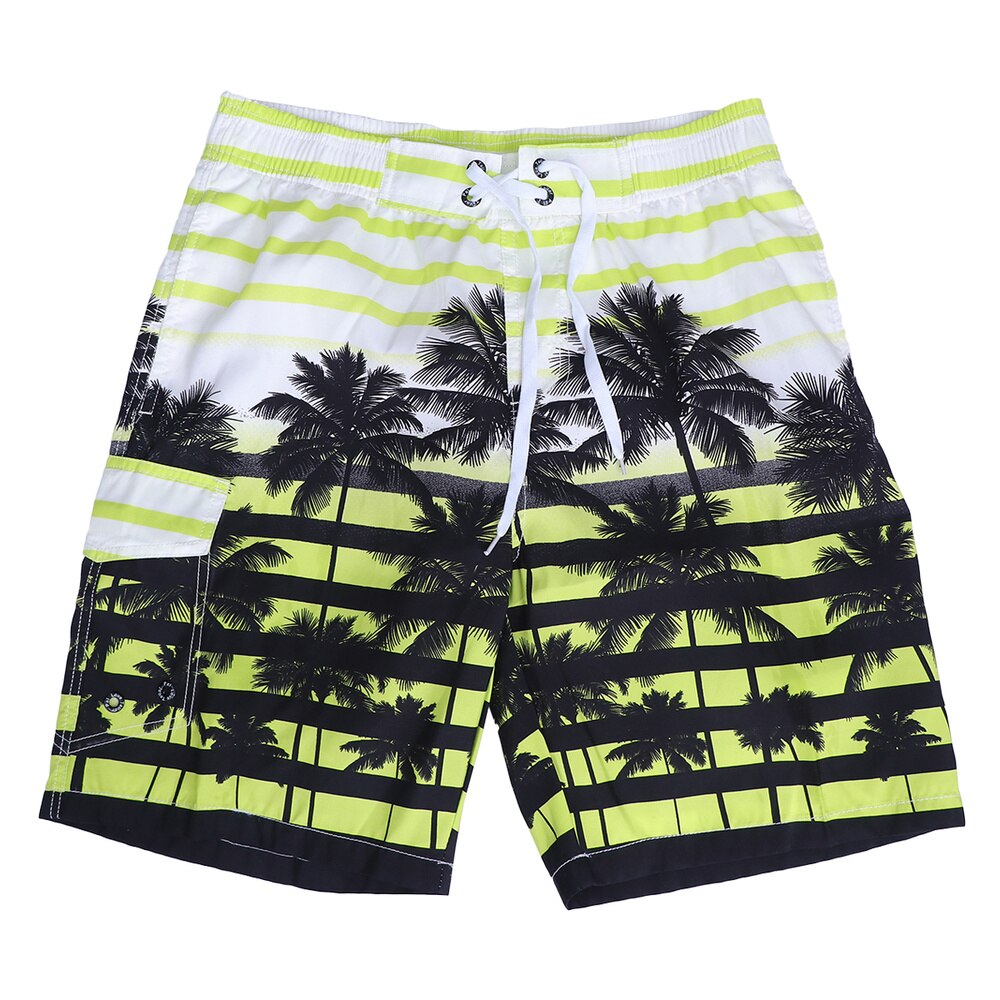 Men Fast Dry Beach Shorts Palm Tree Casual Surfing Swimming Trunks with Pockets - Size (Yellow)