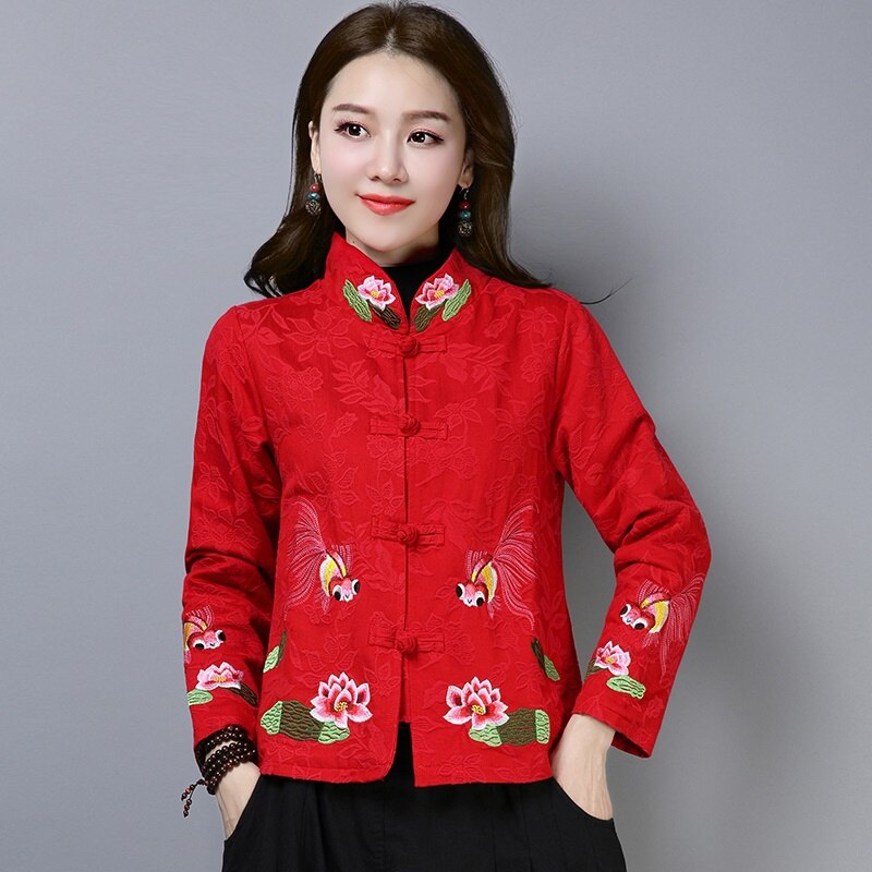 Cheongsam de estilo chino para mujer, Top con cuello mandarín, Tops y blusas para mujer, traje Oriental bordado, chaqueta 11790