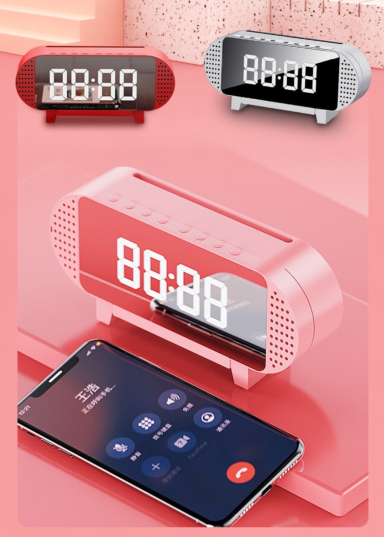 LED Mirror Alarm Clock Watch Table Digital Clock Electronic Desktop USB Powered Wireless Bluetooth Table Desk Clock Phone Holder