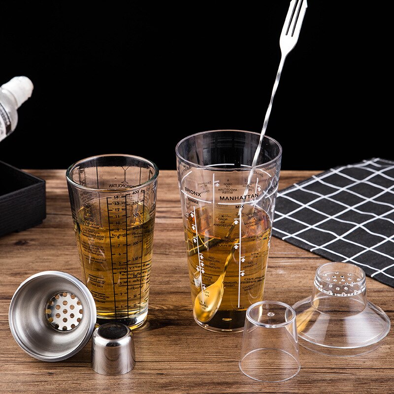 bar wine glass Transparent Scale Cocktail 400ML Stainless Bar Bottle Tools Shaker Glass WF106