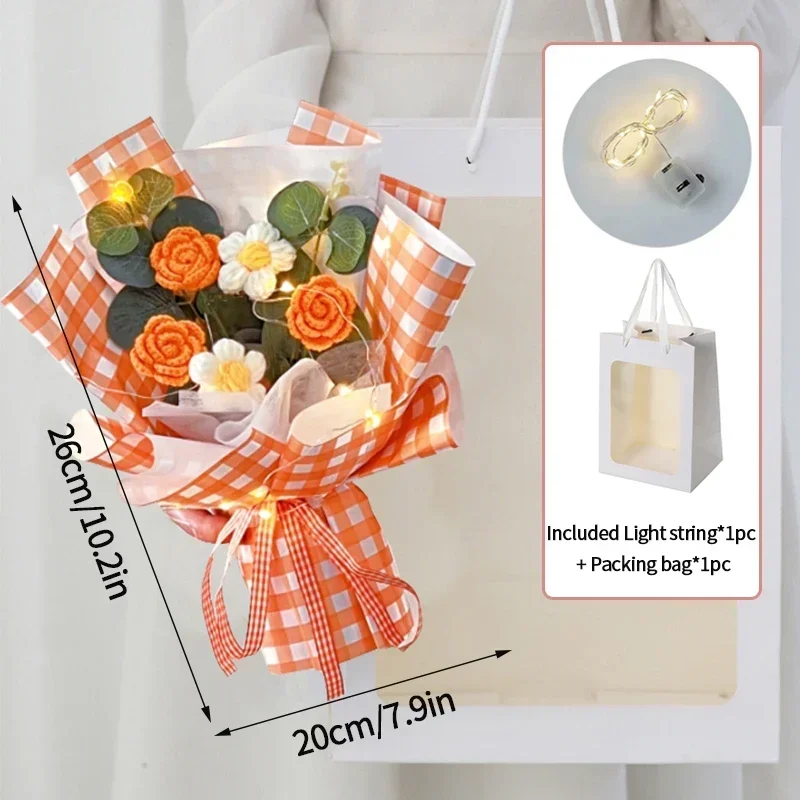 Afgewerkt Afstudeerbloemenboeket Gebreid Bloemenboeket Met Cadeautasje Lamp String Festival Moederdag Handgemaakte