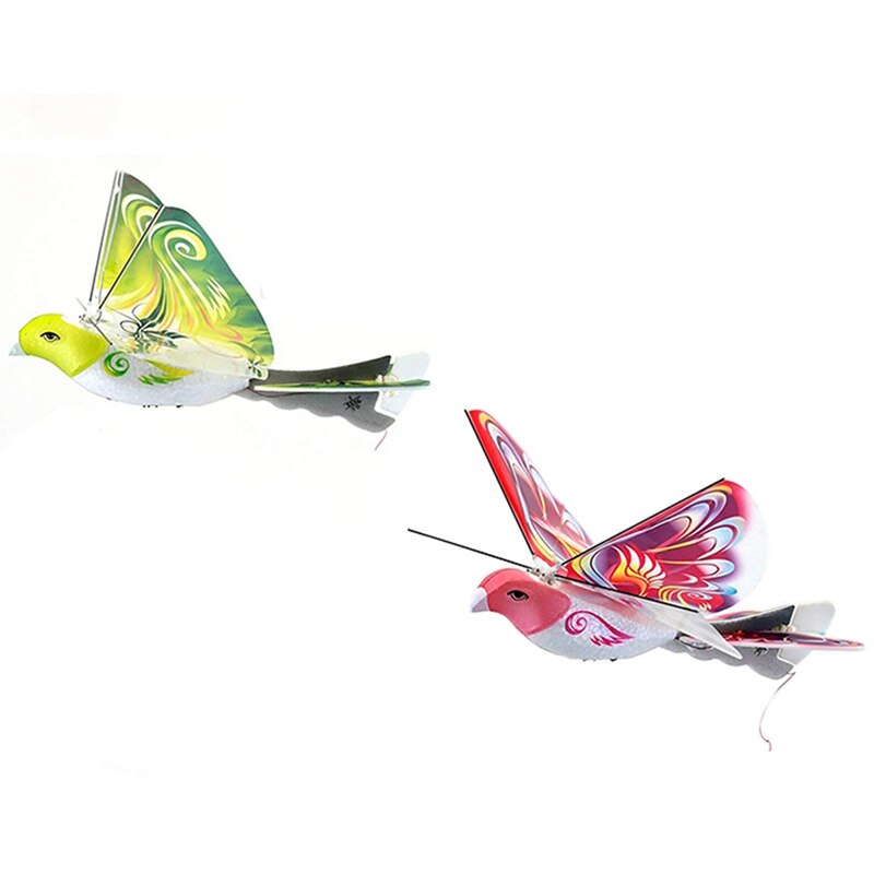 2 Pcs Remote-Controlled Bird Simulation Flapping-Wing Flight Pigeon Induction Bird Control Bionic Bird Green & Pink
