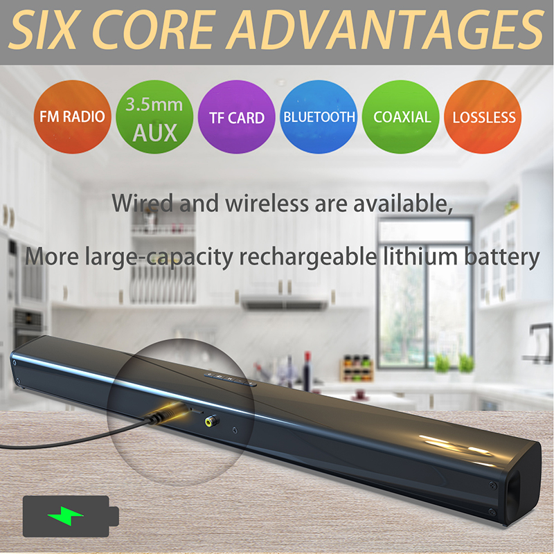 Altavoz Home theater bluetooth, barra de sonido inalámbrica de columna portátil para TV, PC, ordenador, subwoofer, centro de música con Radio FM