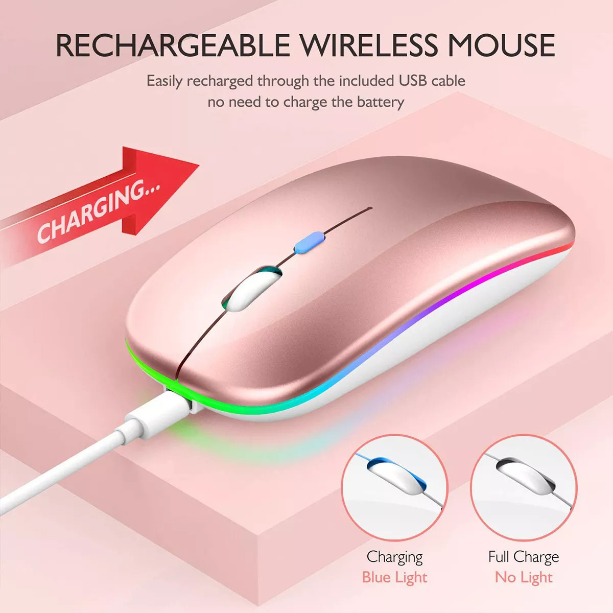 LED Wireless Mouse Bluetooth-compatible 2.4GHz Slim Rechargeable Silent Mice RGB Ergonomic Gaming mouse for Computer Laptop PC