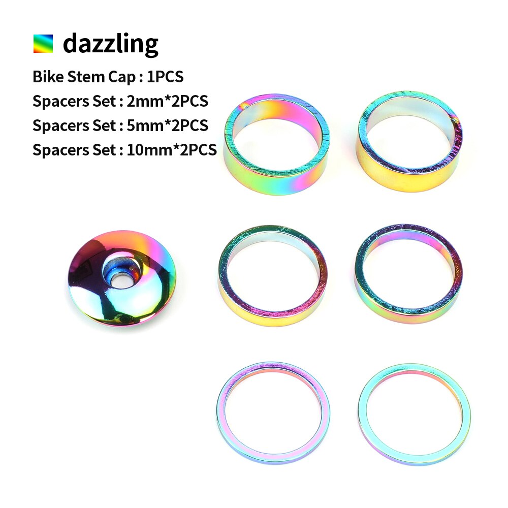Mtb Fiets Stuurpen Top Cap Headset Spacers Kit Aluminium Vork Ring Spacer 28.6Mm 2Mm 5Mm 10Mm fiets Headset Deksel: rainbow cap kit