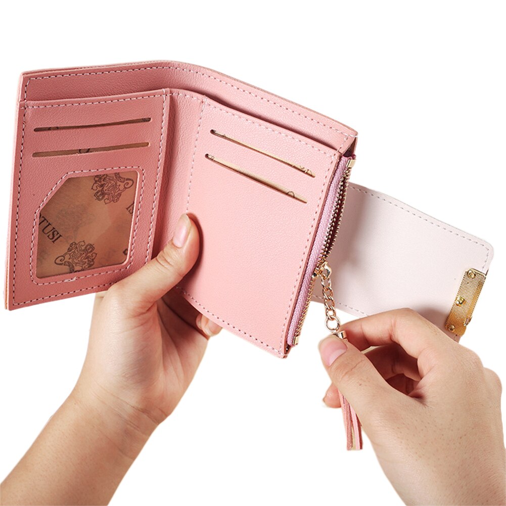 Kvinders kort pung print kvast pu clutch id kreditkortholder møntpung