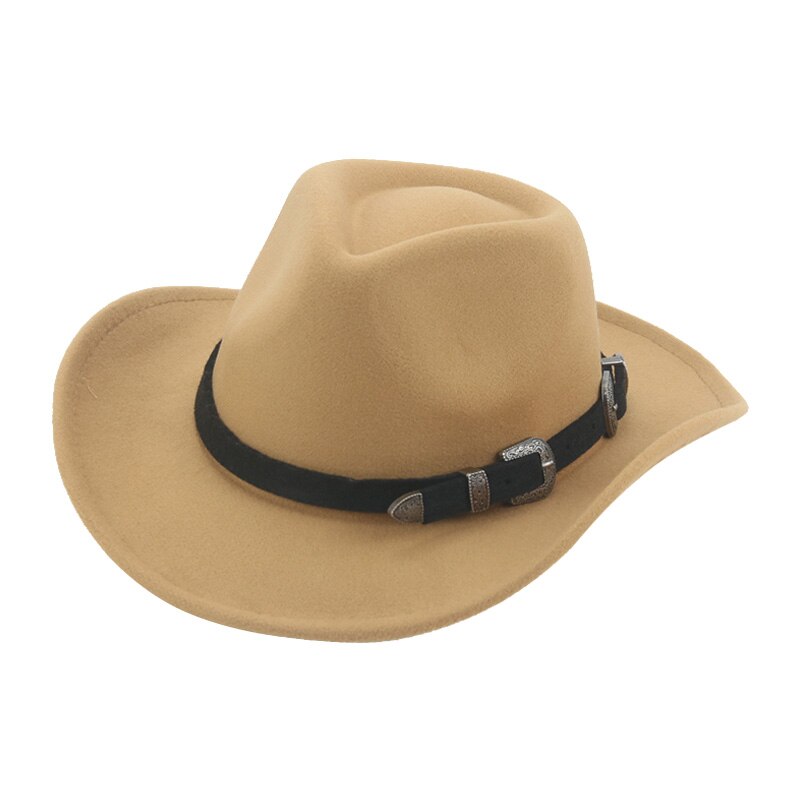 Sombrero de vaquero para hombre y mujer, sombrero de Cowboy para chica, sombrero de Cowboy occidental sólido Camel, banda ancha, accesorios,