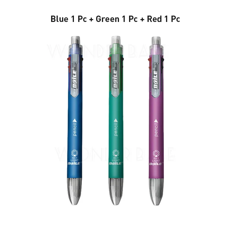 Flerfarget 6 in 1 kulepenn med påfyll stifte 5 farger rullekulepenn og 1 blyantstift multifunksjonspenn: Grønn