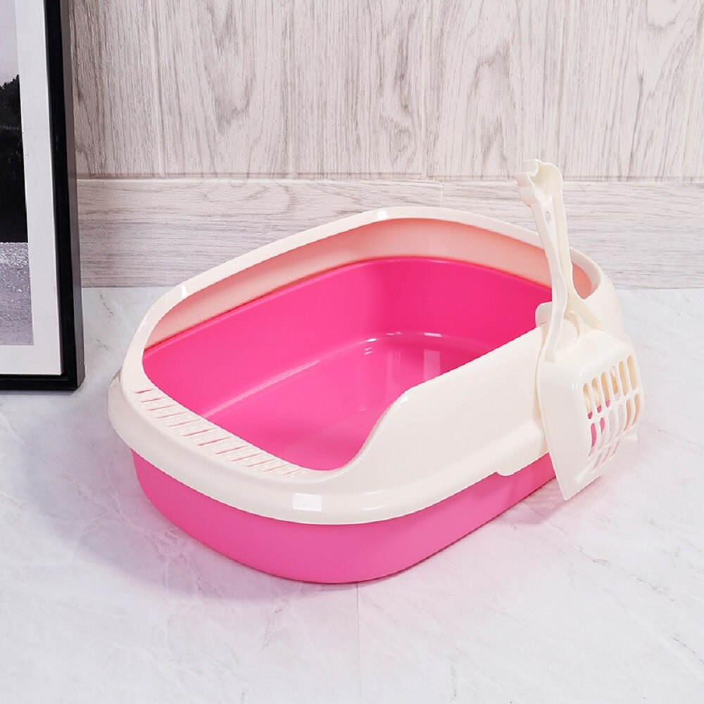 Pettoiletkat kuldkasse cattray teddy anti-splash toilette med kattekuld skovl hvalpekat indendørs hjemmeplast sandkasse: Lyserød 37 x 30 x 15cm