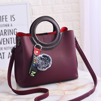 YONGBONG Litchi Pattern Soft PU Leather Women Handbag Two Pieces Female Shoulder Bag Girls Messenger bag Casual Women Bag: Purple