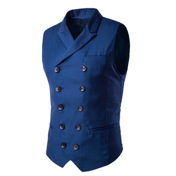 Mens Black Waistcoat Double Breasted Grey Blue Wedding Suit Vest Man Formal Waist Coat for Men Chalecos Para Hombre: Blue / XXXL