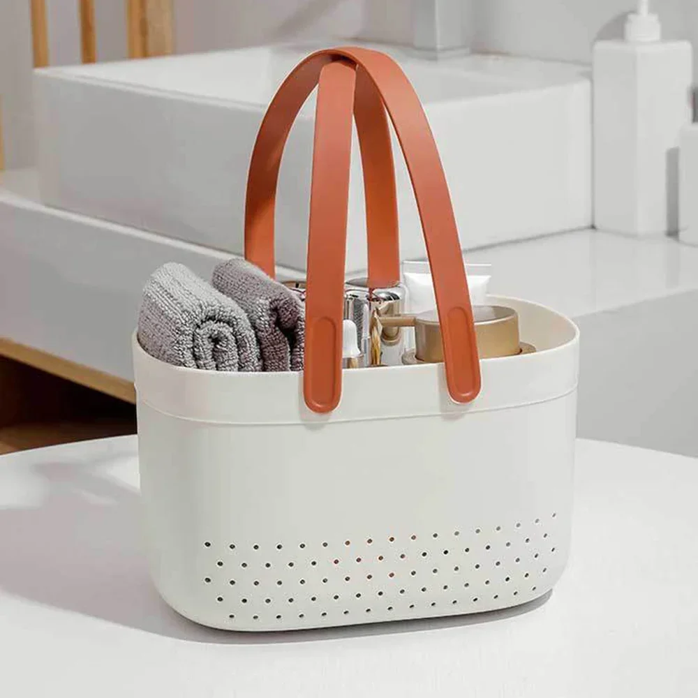 Cestini portaoggetti in plastica con manici, portaoggetti per doccia, portaoggetti, cestino per bagno, cucina, dormitorio, cestino per bagno