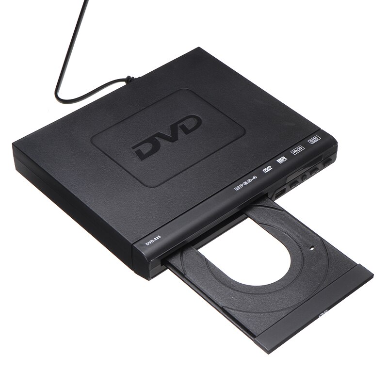 MAYITR 1pc Black VCD CD Music Disc Player Portable Household Mini DVD Players With Remote Control And AV Cables