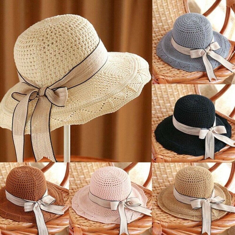 Sombrero plegable de ala ancha flexible para niña y mujer, gorro de punto de ganchillo, sombrero de playa para mujer, gorro de viaje con protección UV, sombrero de mujer