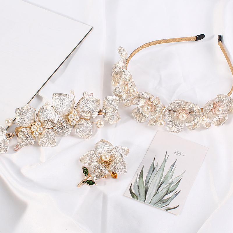 Koperen Draden Tiara Bruiloft Kroon Bloem Bruids Haar Stuk Kam Handgemaakte Vrouwen Prom Haarband Accessoires