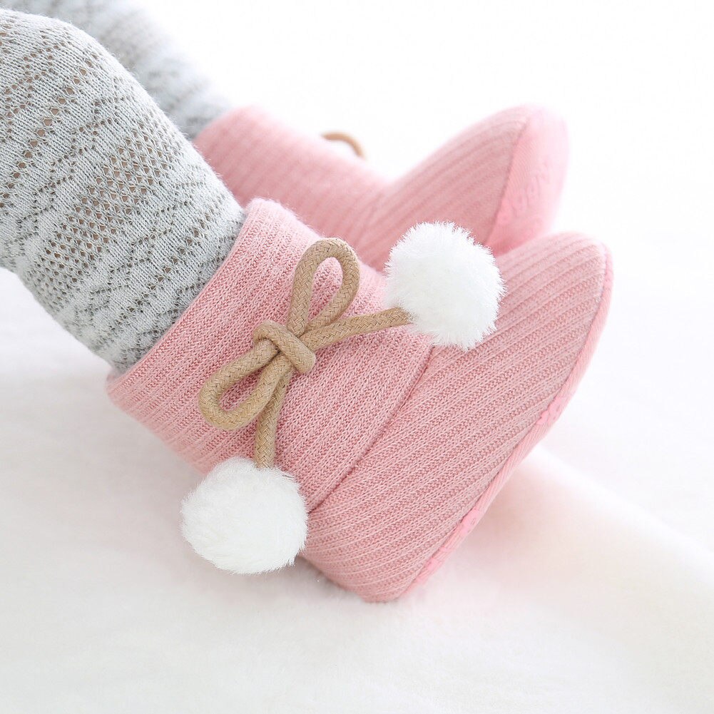 Leuke Baby Meisjes Jongens Winter Warme Snowboots Schoenen Effen Mode Peuter Eerste Wandelaars Met Bal Littke Kids Gebreide Schoenen