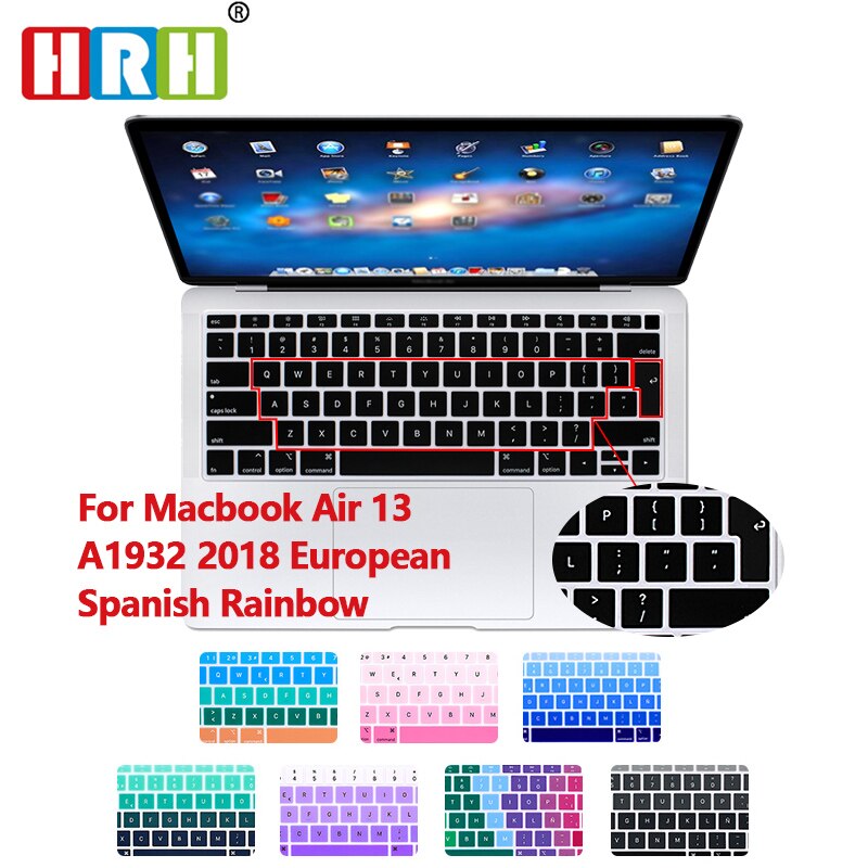 Hrh Regenboog Spaans Siliconen Toetsenbord Beschermfolie Voor Apple Voor Macbook Air 13 A1932 Met Touch Id Vingerafdruk Release