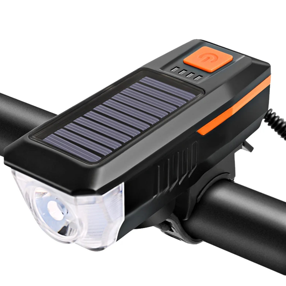 Solar Bicycle Light USB Rechargeable Power Display MTB Mountain Road Bike Front Lamp with Horn Flashlight Bicycle Light: WHITE