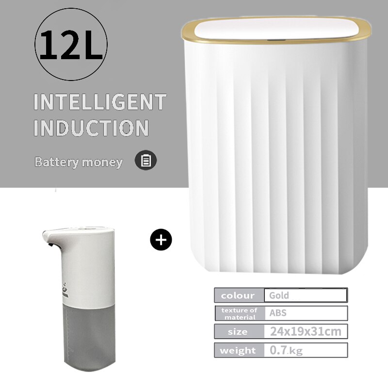 12L/15L Smart Sensor Trash Can Household Automatic Electronic Trash Can Kitchen Waste Bin Trash Can for Bedroom Kitchen Bathroom