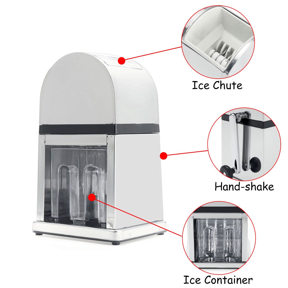 Hand Crank Stainless Steel Ice Crusher Mini Ice Shaver Chopper Manual Snow Cone Smoothie Maker Ice Block Slush Breaking Machine